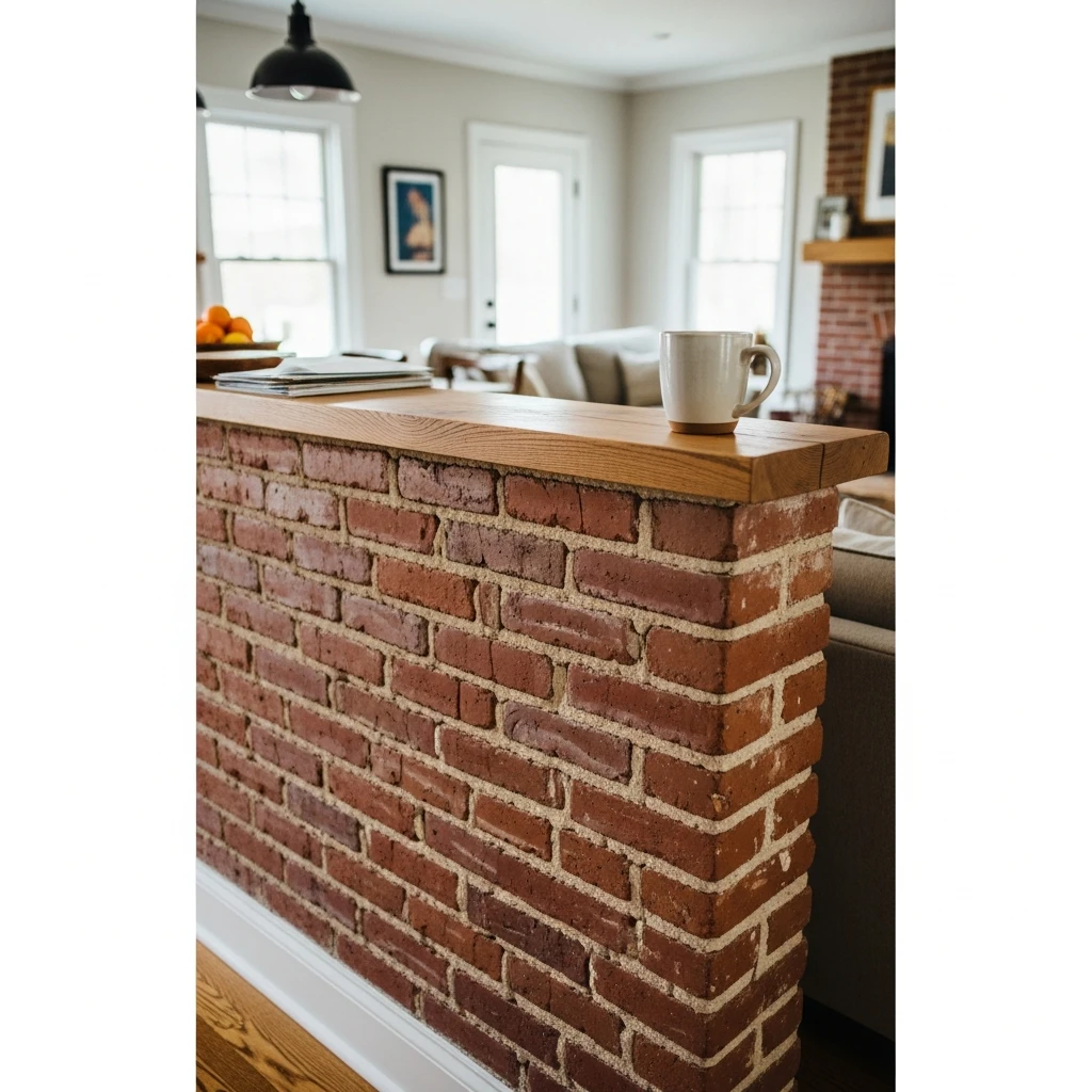 Texture and Brick Half Wall - 50 Beautiful & Simple Open Kitchen Partition Ideas (No Major Reno Needed!)