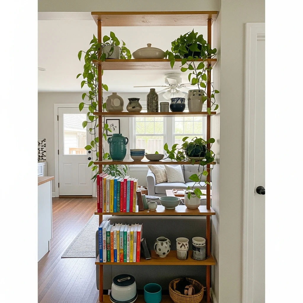 Use Open Shelves As Walls - 50 Beautiful & Simple Open Kitchen Partition Ideas (No Major Reno Needed!)