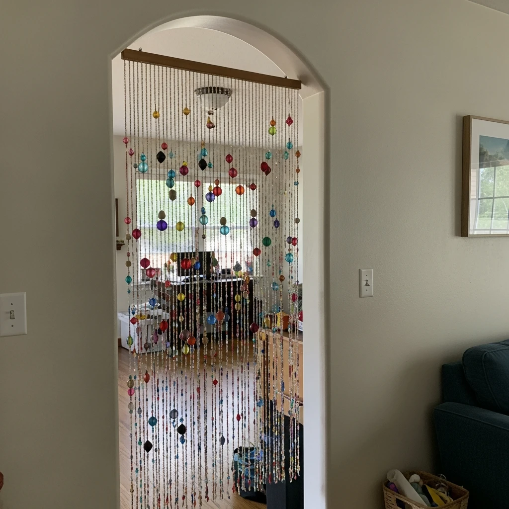 Playful Beaded Curtain - 50 Beautiful & Simple Open Kitchen Partition Ideas (No Major Reno Needed!)