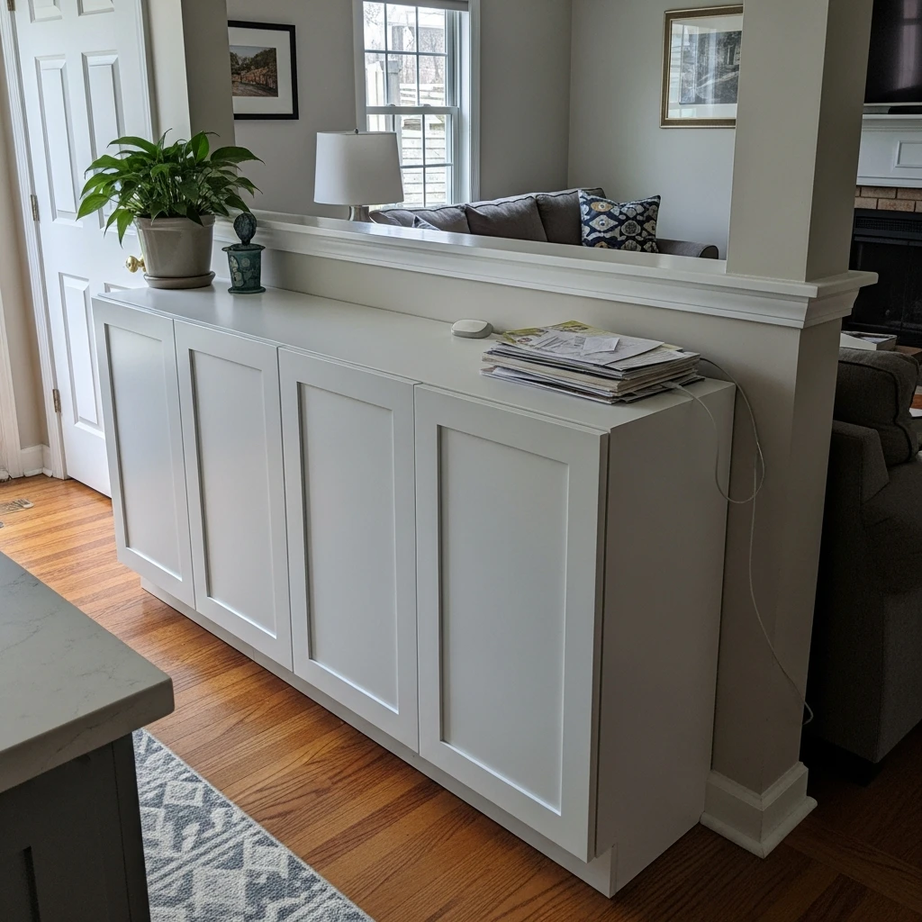 Hidden Storage Boundary - 50 Beautiful & Simple Open Kitchen Partition Ideas (No Major Reno Needed!)