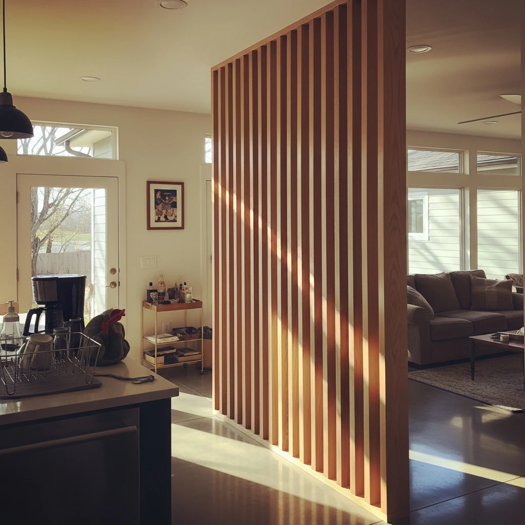 Slatted Wood Room Divider - 50 Beautiful & Simple Open Kitchen Partition Ideas (No Major Reno Needed!)
