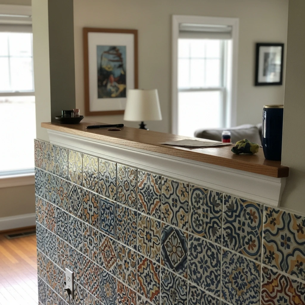Patterned Tile Highlight - 50 Beautiful & Simple Open Kitchen Partition Ideas (No Major Reno Needed!)