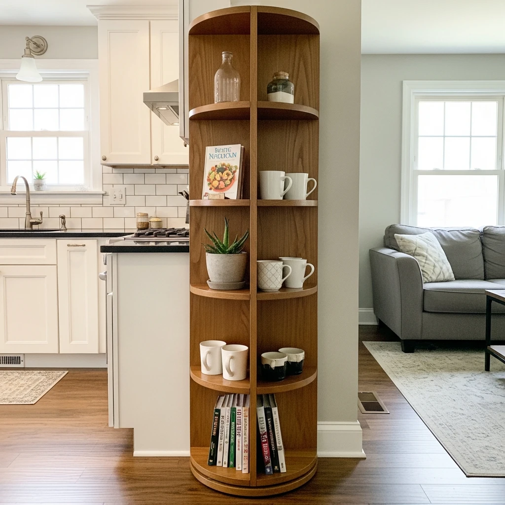 Swivel Display Shelves - 50 Beautiful & Simple Open Kitchen Partition Ideas (No Major Reno Needed!)