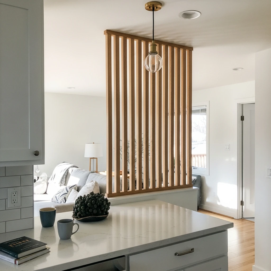 Modern, Airy Wood Slats - 50 Beautiful & Simple Open Kitchen Partition Ideas (No Major Reno Needed!)