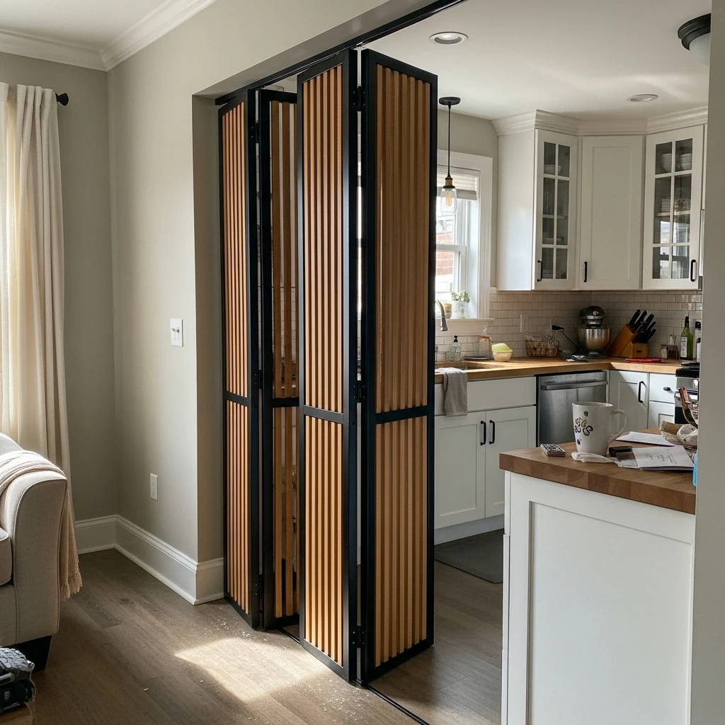Flexible Rotating Divide - 50 Beautiful & Simple Open Kitchen Partition Ideas (No Major Reno Needed!)