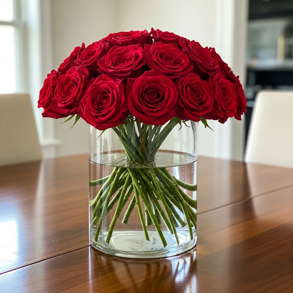 Classic Red Roses Display - 50 Cozy & Simple Valentine's Centerpiece Ideas for a Beautiful Table