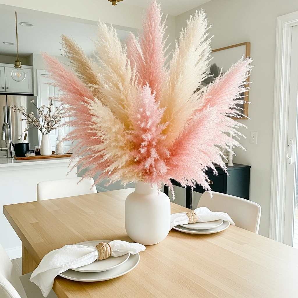 Blush Pampas Grass - 50 Cozy & Simple Valentine's Centerpiece Ideas for a Beautiful Table