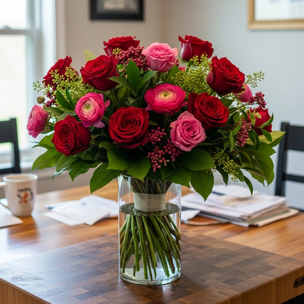 Red and Pink Bouquet - 50 Cozy & Simple Valentine's Centerpiece Ideas for a Beautiful Table