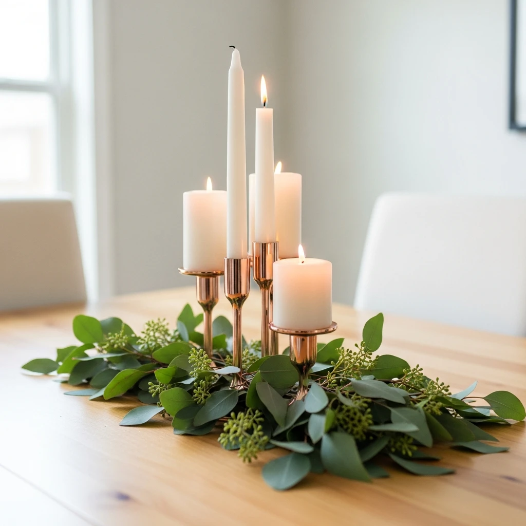Rose Gold Candle Trio - 50 Cozy & Simple Valentine's Centerpiece Ideas for a Beautiful Table