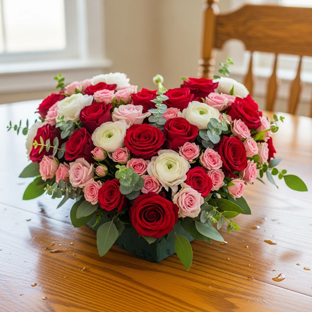 Floral Foam Heart - 50 Cozy & Simple Valentine's Centerpiece Ideas for a Beautiful Table