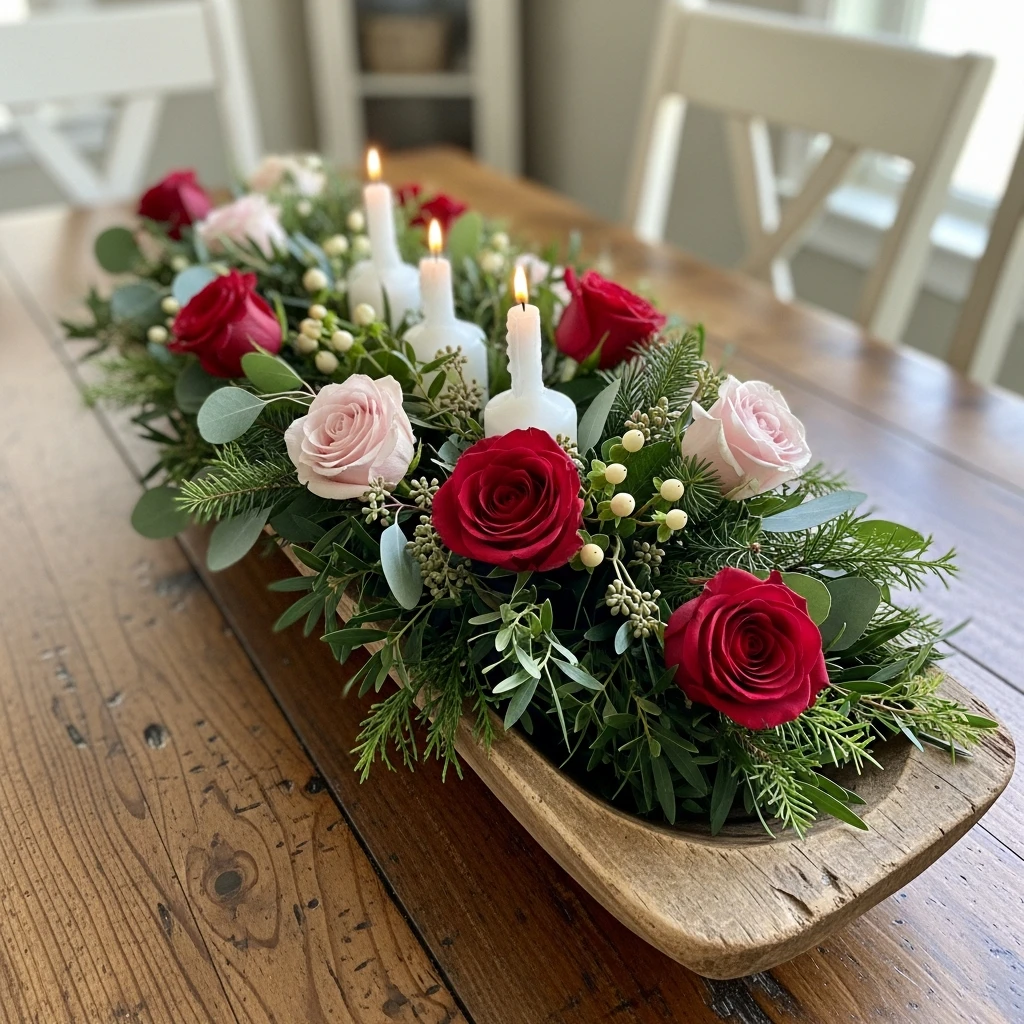 Dough Bowl Arrangement - 50 Cozy & Simple Valentine's Centerpiece Ideas for a Beautiful Table