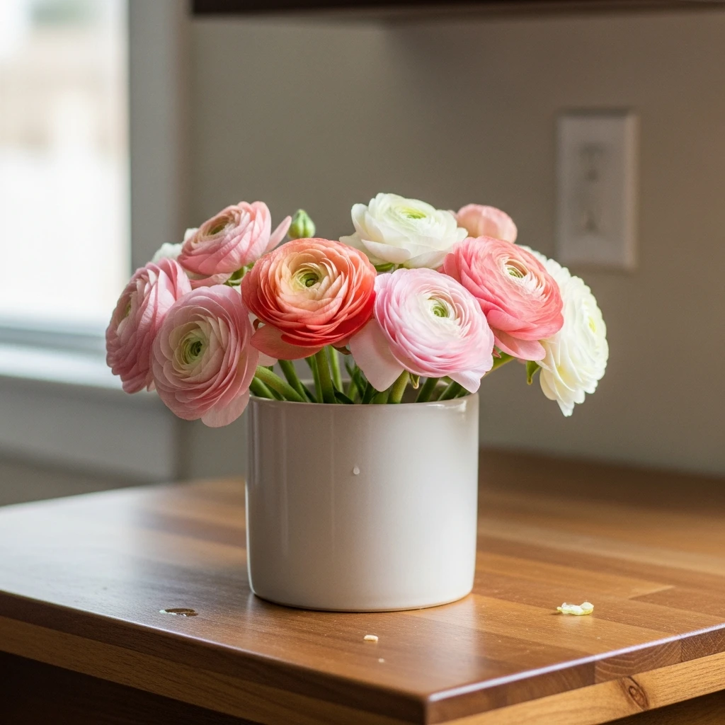 Pink Ranunculus Pot - 50 Cozy & Simple Valentine's Centerpiece Ideas for a Beautiful Table