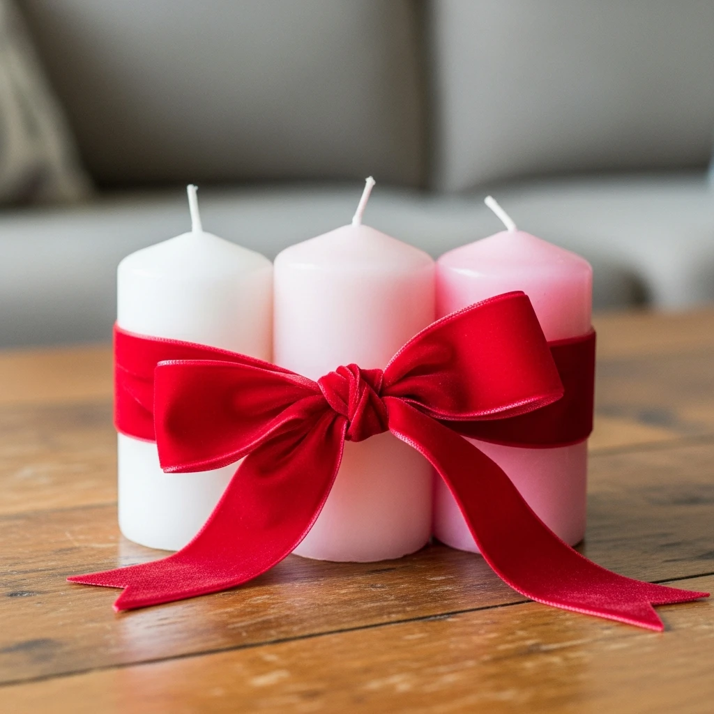 Ribbon-Wrapped Candles - 50 Cozy & Simple Valentine's Centerpiece Ideas for a Beautiful Table