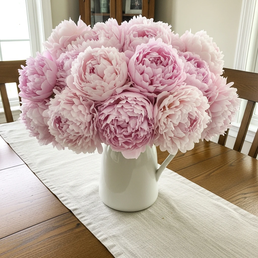Soft Pink Peonies Jug - 50 Cozy & Simple Valentine's Centerpiece Ideas for a Beautiful Table