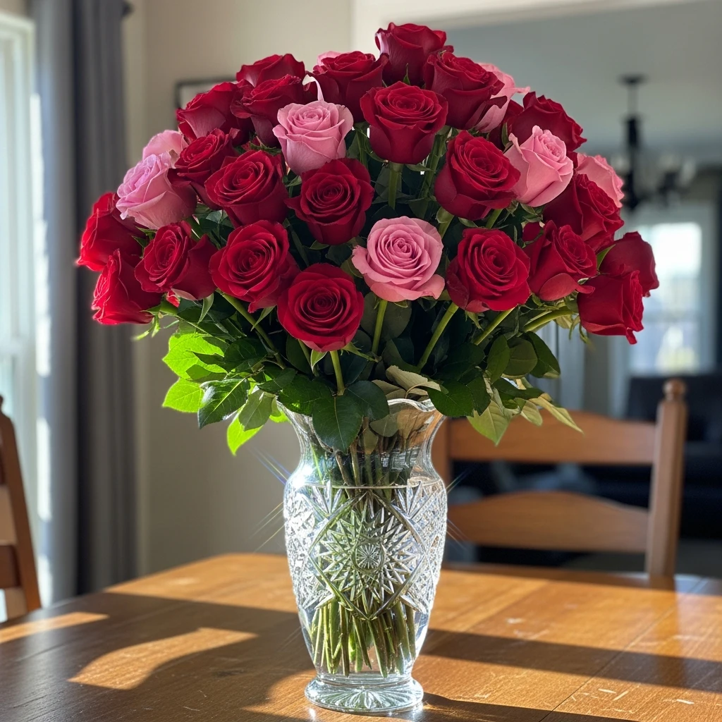 Crystal Vase Statement - 50 Cozy & Simple Valentine's Centerpiece Ideas for a Beautiful Table