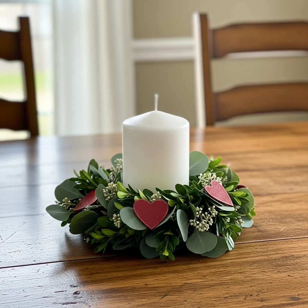 Wreath and Candle Combo - 50 Cozy & Simple Valentine's Centerpiece Ideas for a Beautiful Table