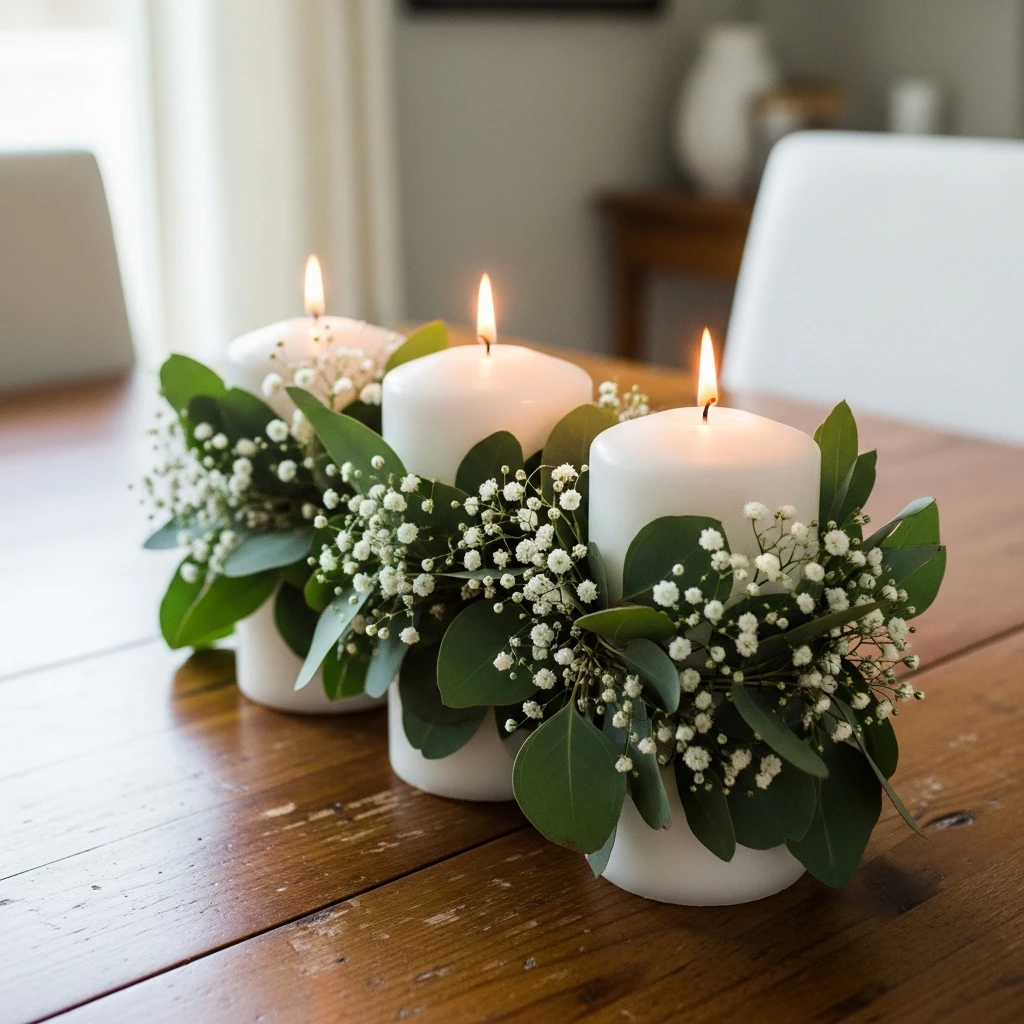 Greenery Candle Ring - 50 Cozy & Simple Valentine's Centerpiece Ideas for a Beautiful Table