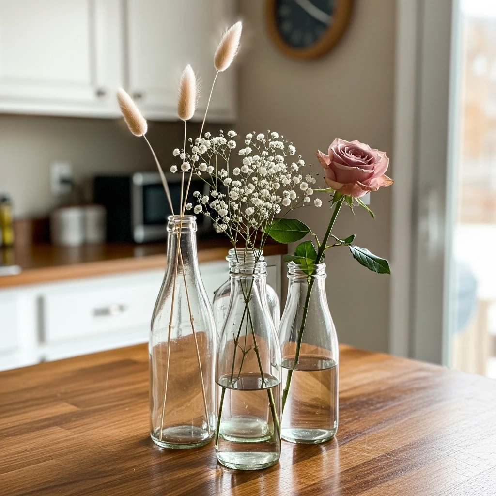 Glass Bottle Trio - 50 Cozy & Simple Valentine's Centerpiece Ideas for a Beautiful Table