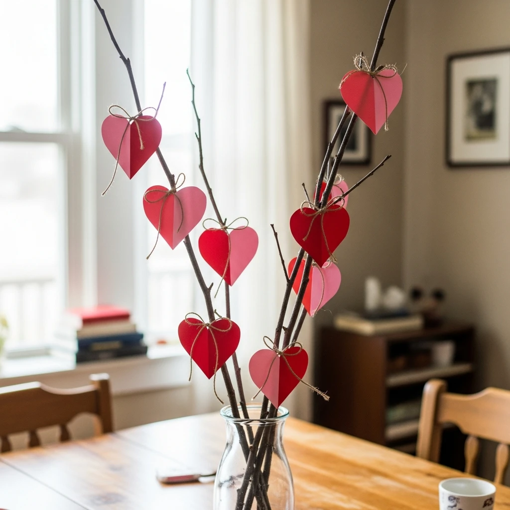 Paper Heart Branches - 50 Cozy & Simple Valentine's Centerpiece Ideas for a Beautiful Table