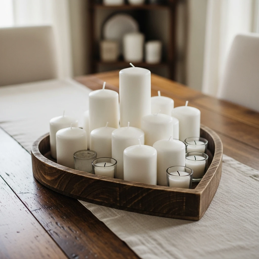 Heart Candle Tray Display - 50 Cozy & Simple Valentine's Centerpiece Ideas for a Beautiful Table