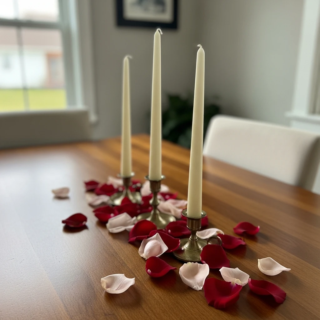 Taper Candles and Petals - 50 Cozy & Simple Valentine's Centerpiece Ideas for a Beautiful Table