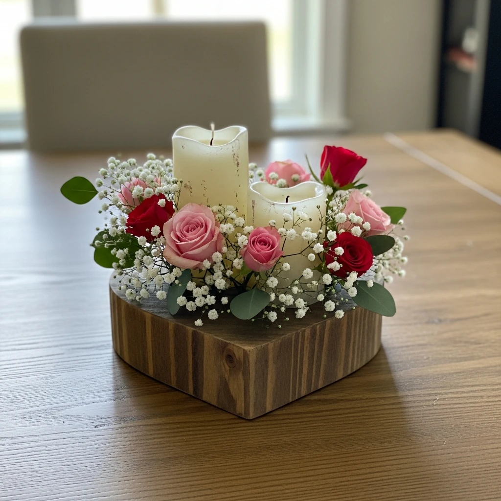 Heart Wooden Riser - 50 Cozy & Simple Valentine's Centerpiece Ideas for a Beautiful Table
