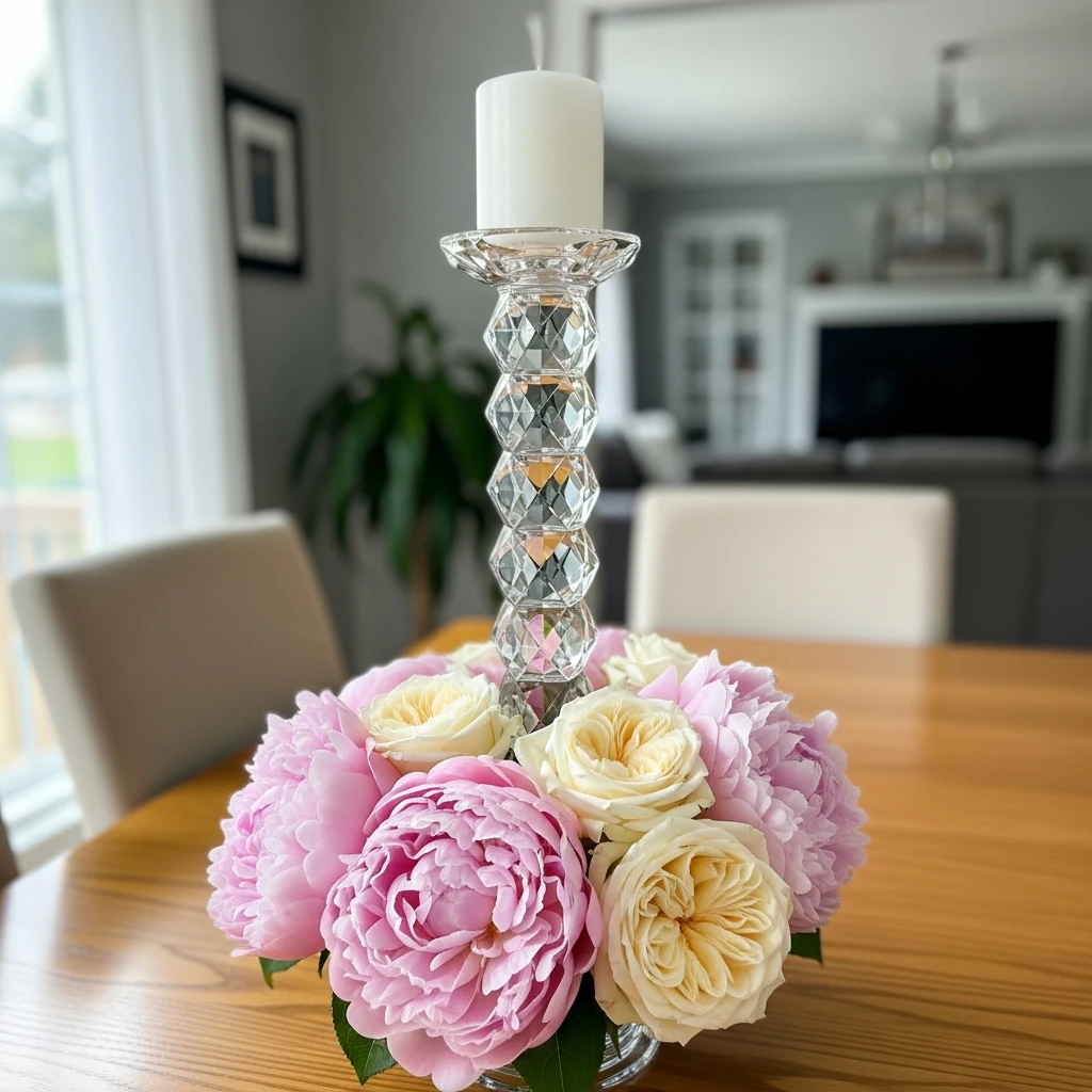 Crystal Candle Stand - 50 Cozy & Simple Valentine's Centerpiece Ideas for a Beautiful Table