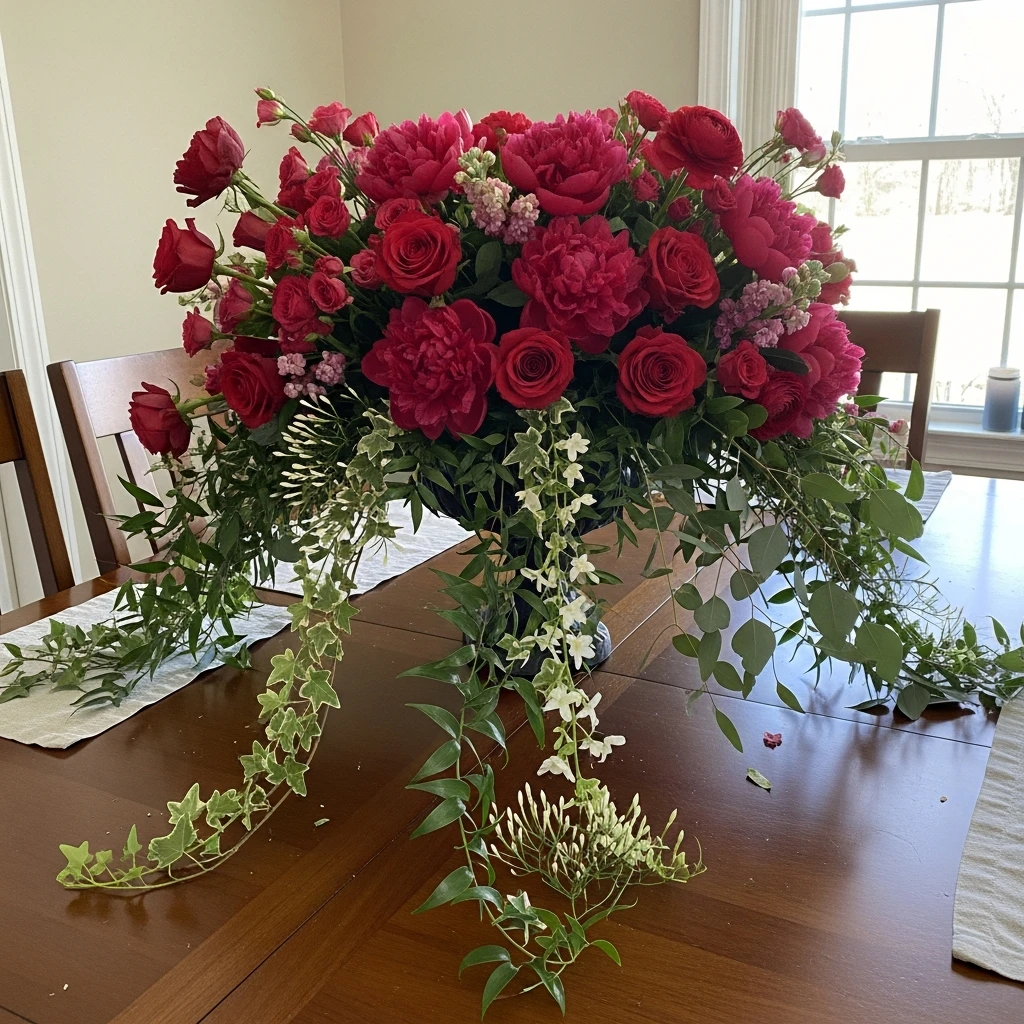 Oversized Cascading Greens - 50 Cozy & Simple Valentine's Centerpiece Ideas for a Beautiful Table