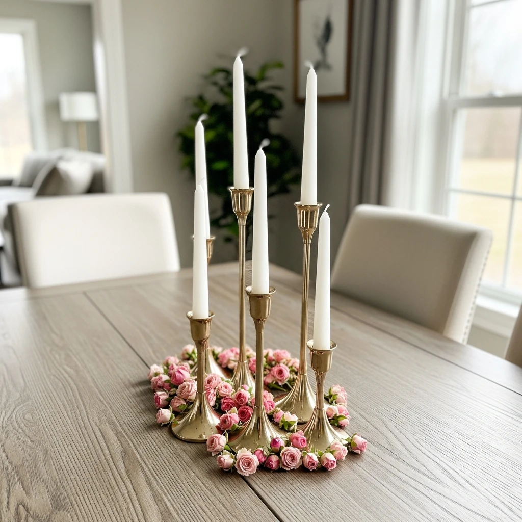 Gold Candle Holders - 50 Cozy & Simple Valentine's Centerpiece Ideas for a Beautiful Table