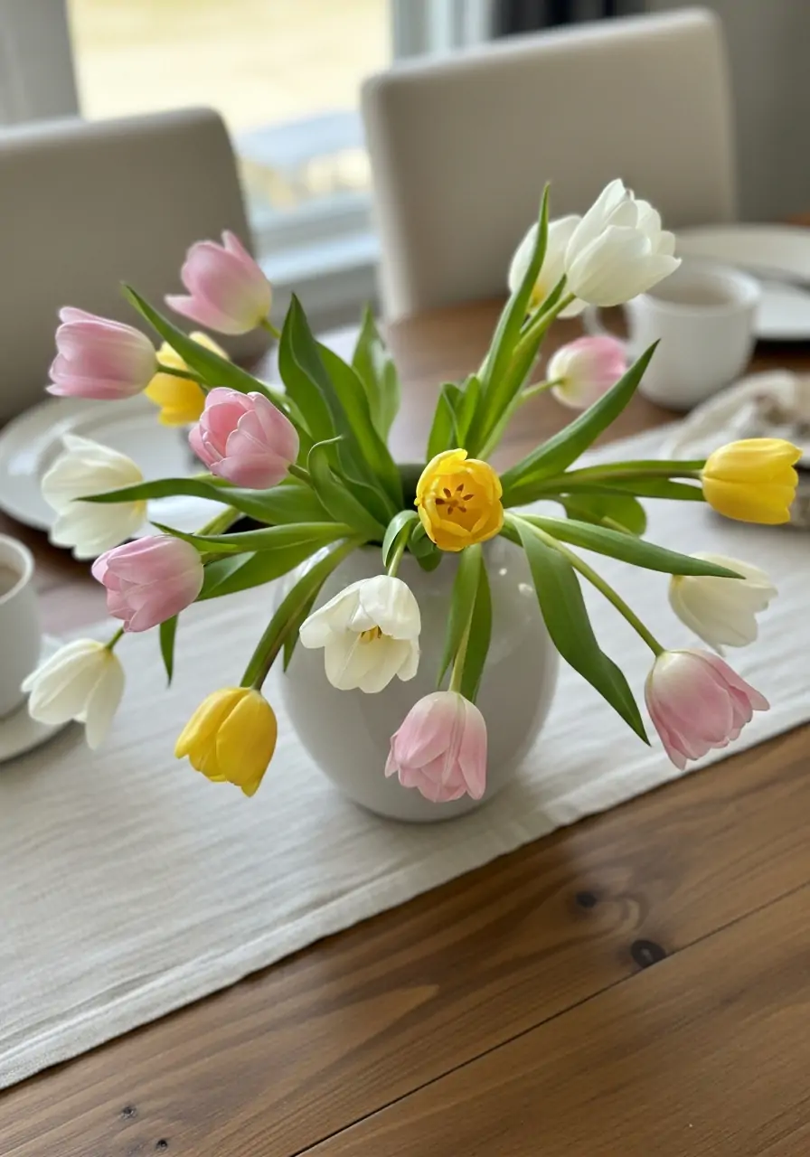 Ceramic Vase Tulip Bouquet - 50 Simple Spring Centerpiece Ideas You Need To Pin Now
