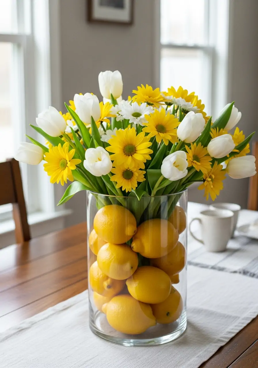 Lemon And White Flowers - 50 Simple Spring Centerpiece Ideas You Need To Pin Now