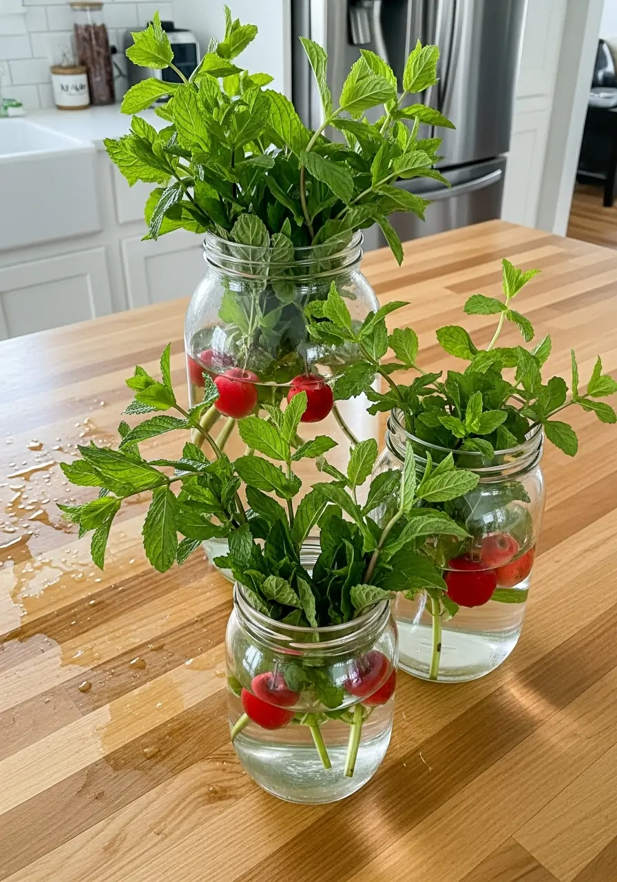 Mint And Apple Jars - 50 Simple Spring Centerpiece Ideas You Need To Pin Now