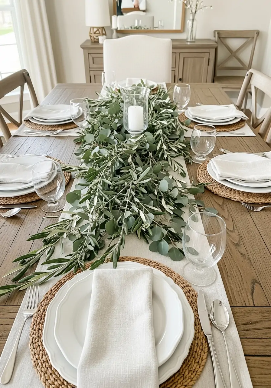 Greenery Table Runner - 50 Simple Spring Centerpiece Ideas You Need To Pin Now