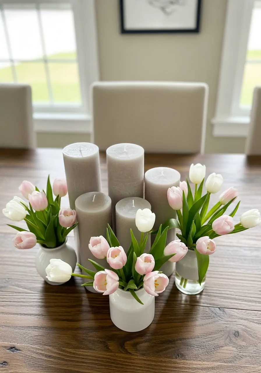 Pillars And Low Tulips - 50 Simple Spring Centerpiece Ideas You Need To Pin Now