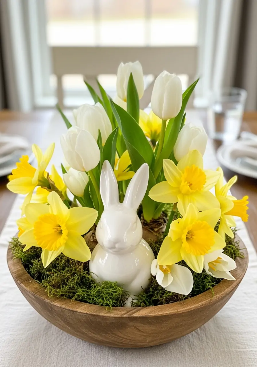 Bunny Figurine Display - 50 Simple Spring Centerpiece Ideas You Need To Pin Now