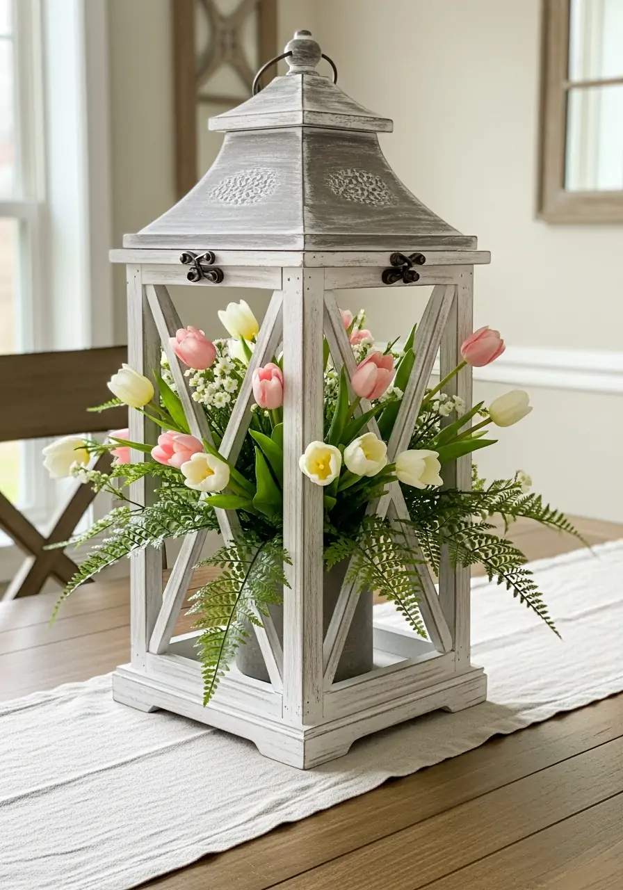 Lantern With Flowers - 50 Simple Spring Centerpiece Ideas You Need To Pin Now