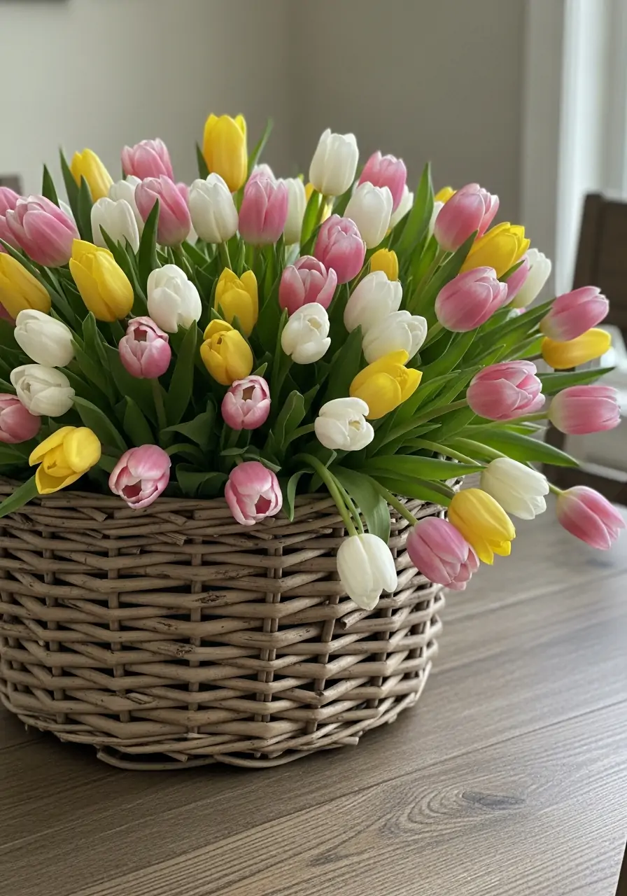 Basket Of Tulips - 50 Simple Spring Centerpiece Ideas You Need To Pin Now