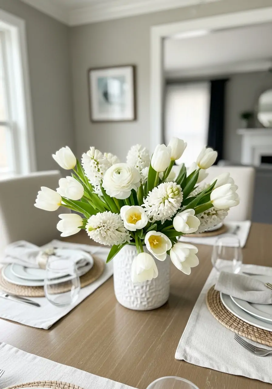 Single Color Floral Display - 50 Simple Spring Centerpiece Ideas You Need To Pin Now