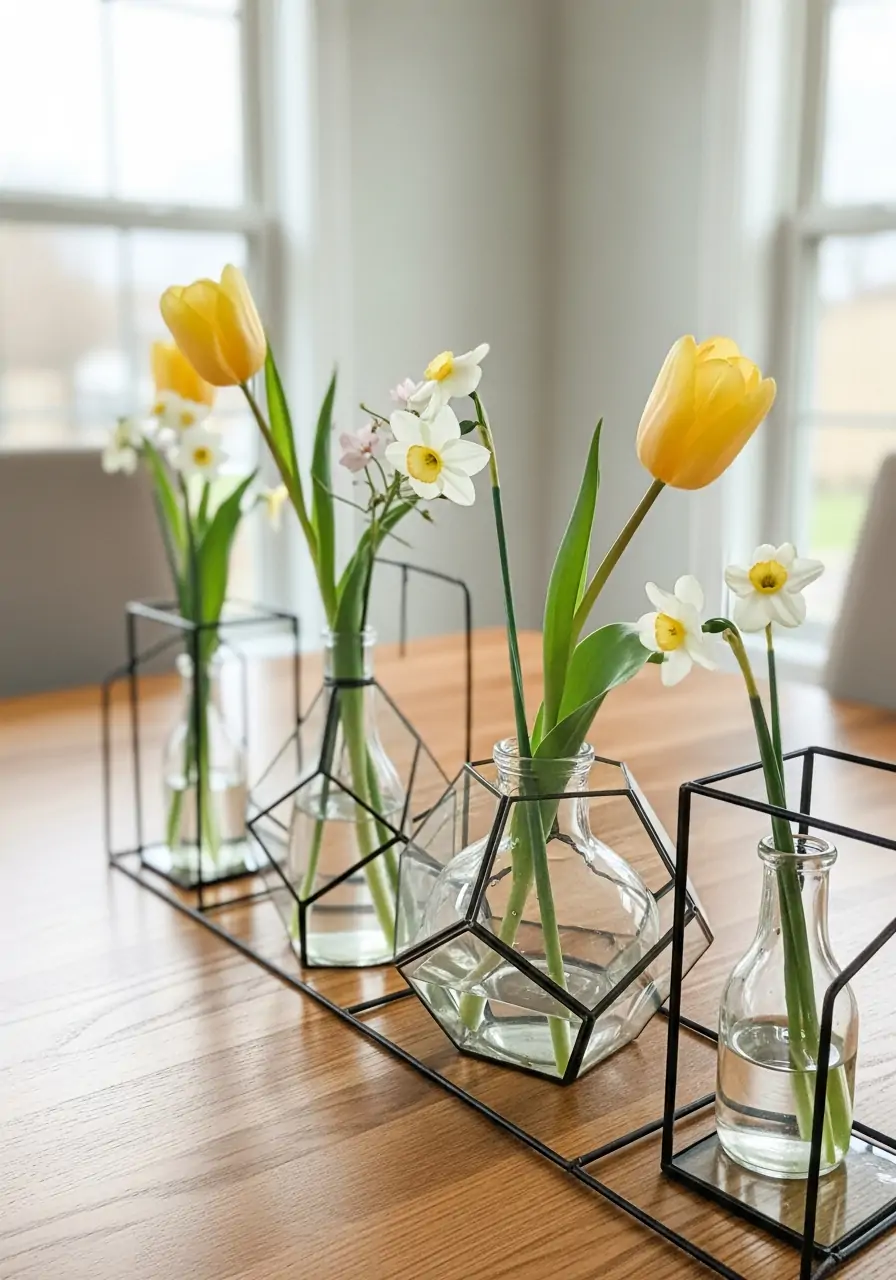Geometric Glass Vases - 50 Simple Spring Centerpiece Ideas You Need To Pin Now