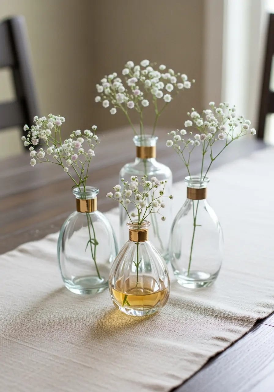 Perfume Bottle Mini Vases - 50 Simple Spring Centerpiece Ideas You Need To Pin Now