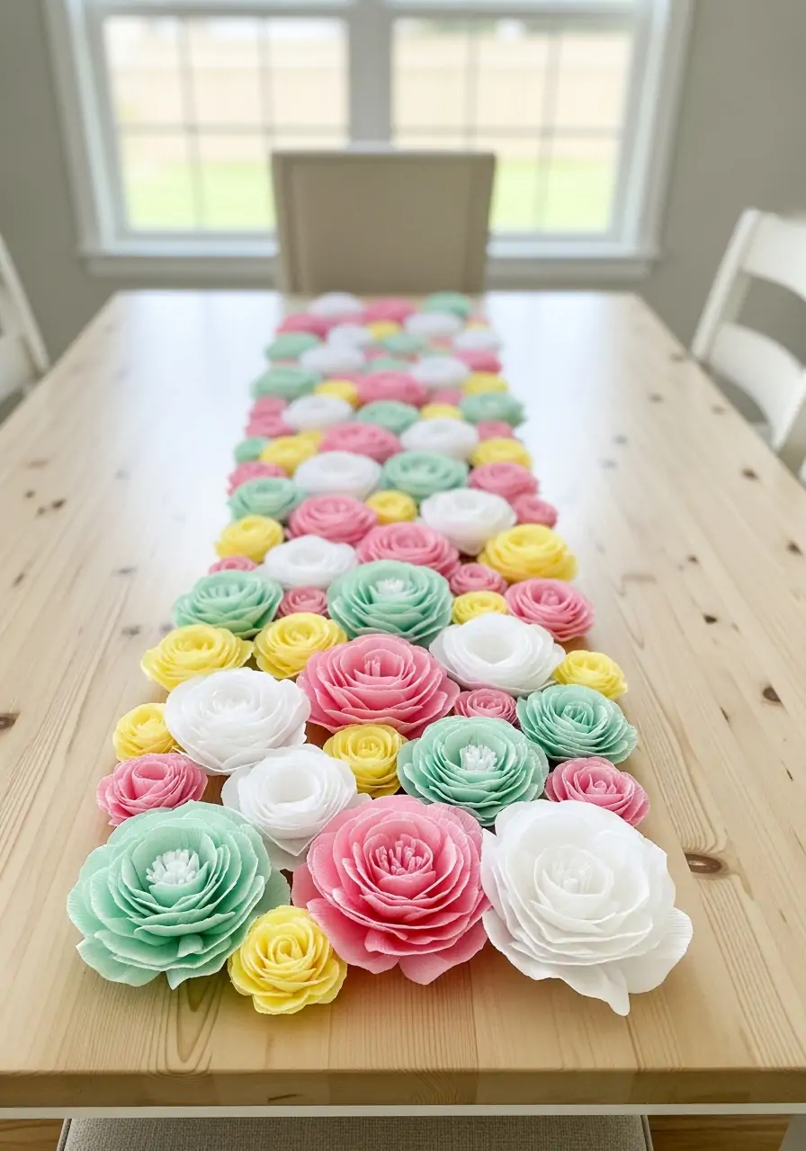 Paper Flower Table Runner - 50 Simple Spring Centerpiece Ideas You Need To Pin Now