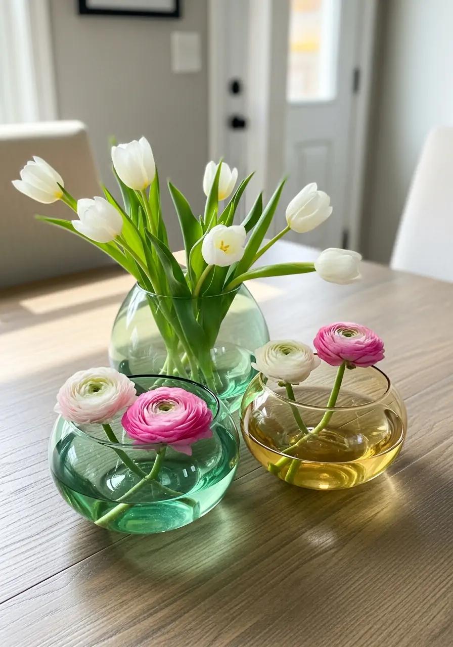 Tinted Glass Bowl Display - 50 Simple Spring Centerpiece Ideas You Need To Pin Now