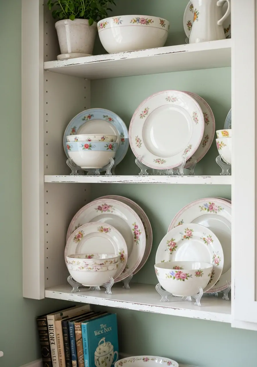 Display Floral Dishware - 50 Spring Kitchen Decor Ideas