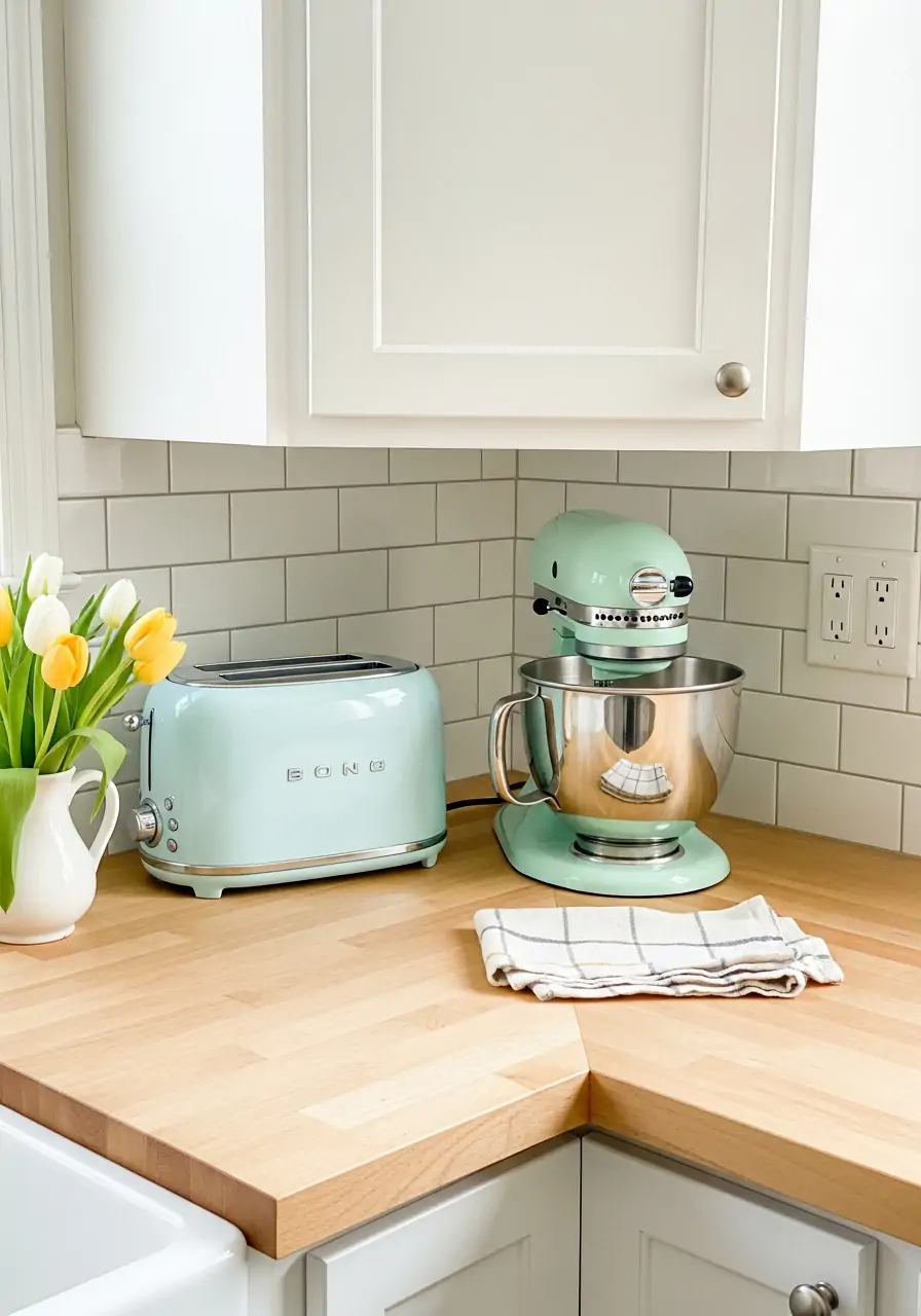 Pastel Small Appliances - 50 Spring Kitchen Decor Ideas