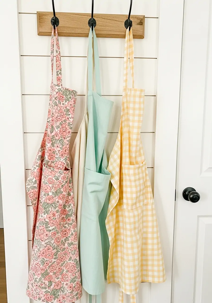 Displayed Floral Aprons - 50 Spring Kitchen Decor Ideas