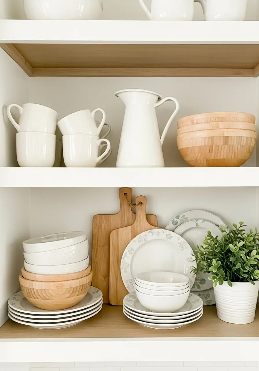 Open Shelf Spring Styling - 50 Spring Kitchen Decor Ideas