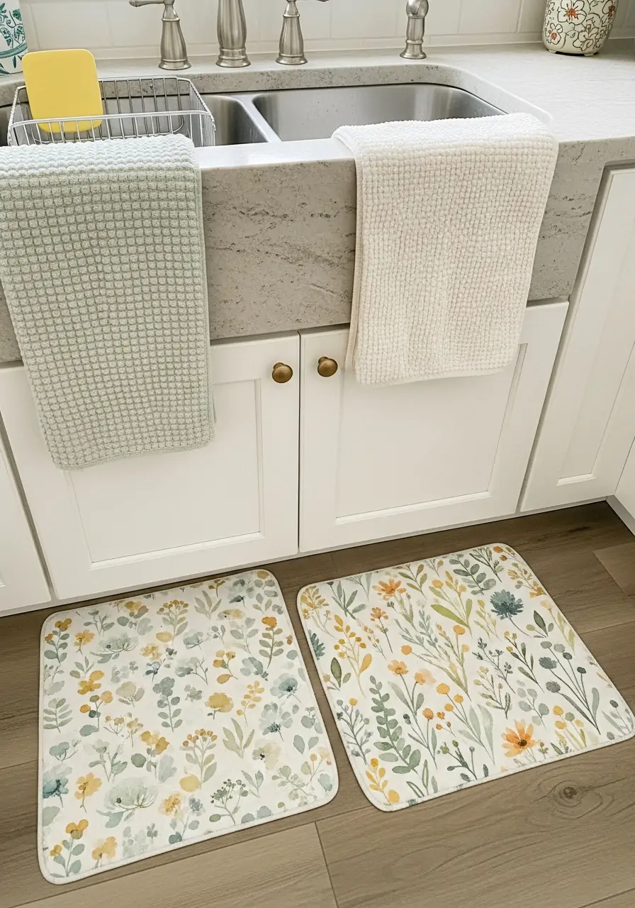 Floral Sink Mats - 50 Spring Kitchen Decor Ideas