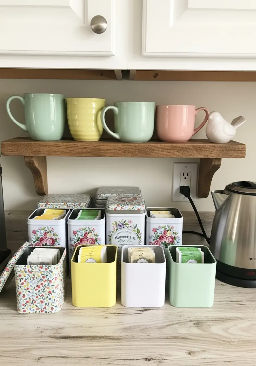 Spring Tea Station - 50 Spring Kitchen Decor Ideas