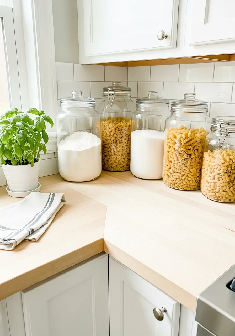 Clear Glass Canister Storage - 50 Spring Kitchen Decor Ideas