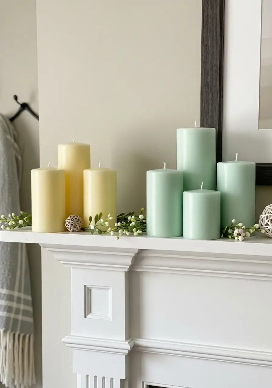 Blocked Spring Candles - spring mantel decorating ideas